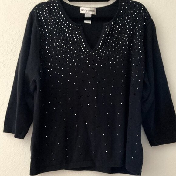 CATHY DANIELS BLACK WITH SILVER STUD ACCENTS TOP PLUS - Picture 1 of 12